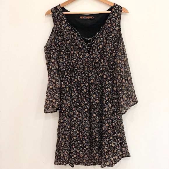ASOS floral cold shoulder boho mini dress - Picture 1 of 7